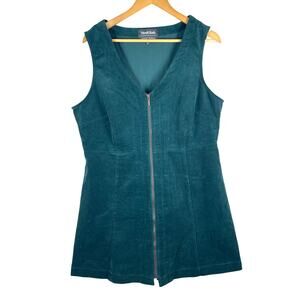 Modcloth Princess Highway Corduroy Mini Dress Teal Front Zipper Women's 16